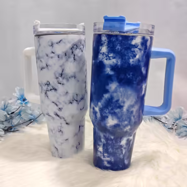 Vaso térmico estampado azul y blanco